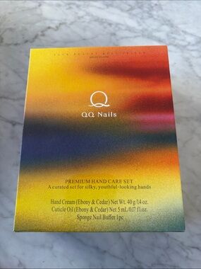 NWT QQ Nails Premium Hand Care Set Ebony Cedar Hand Cream Cuticle Oil Buffer 💅